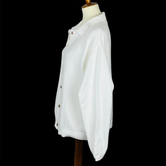 Vtg 90s Lands End Full Button Cardigan Sz L Minimalist Capsule Preppy Beach - Picture 5 of 6